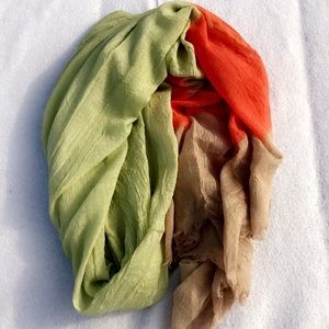 Green, orange, and tan scarf